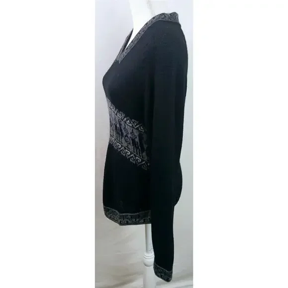 Manos de la Comunidad Peruvian SZ M 100% Baby Alpaca Sweater V Neck Black Gray - Picture 4 of 8